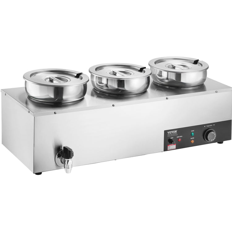 Electric Soup Warmer, Three 7.4QT Stainless Steel Round Pot, 1200W - Flavour Fushion Cooking Shop