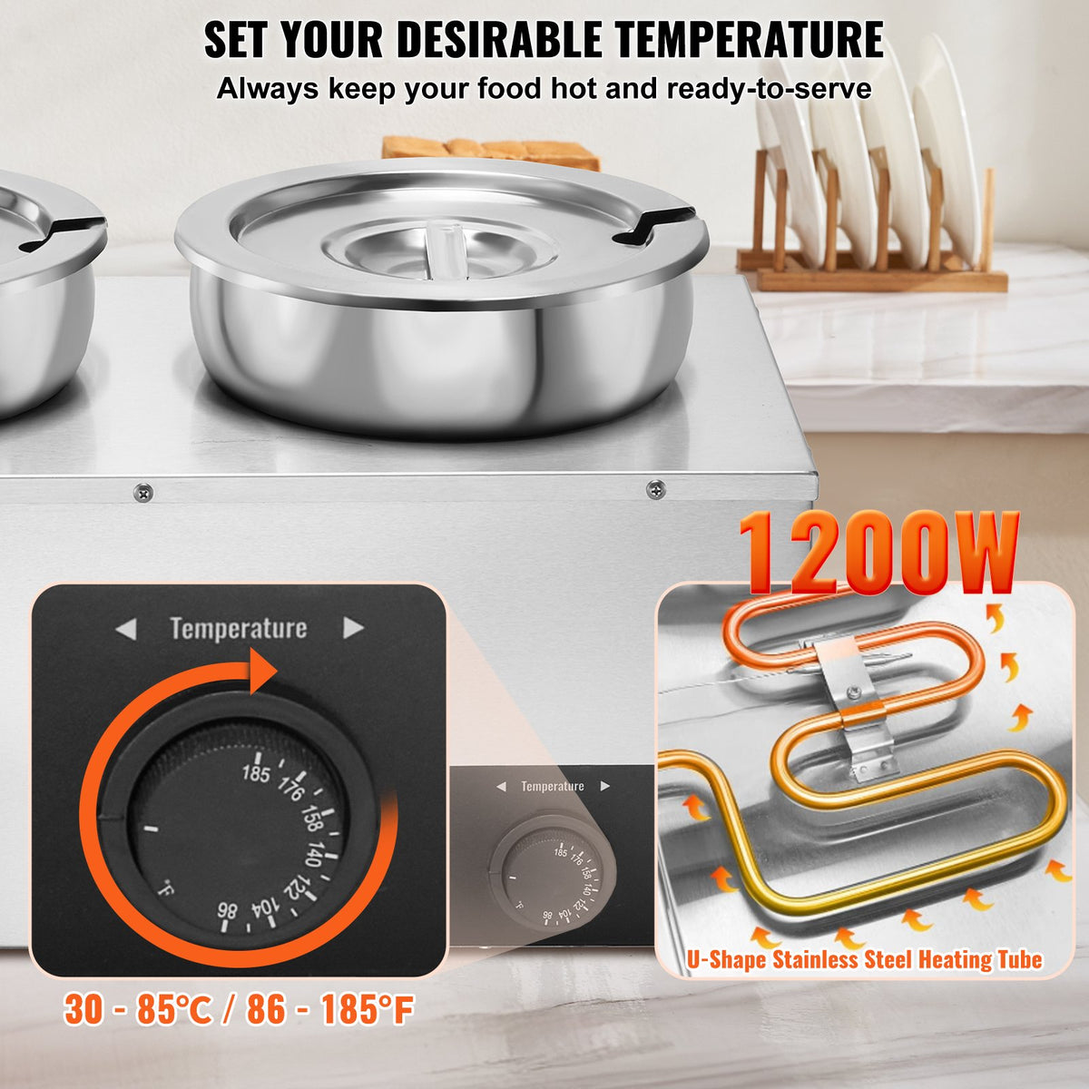 Electric Soup Warmer, Three 7.4QT Stainless Steel Round Pot, 1200W - Flavour Fushion Cooking Shop