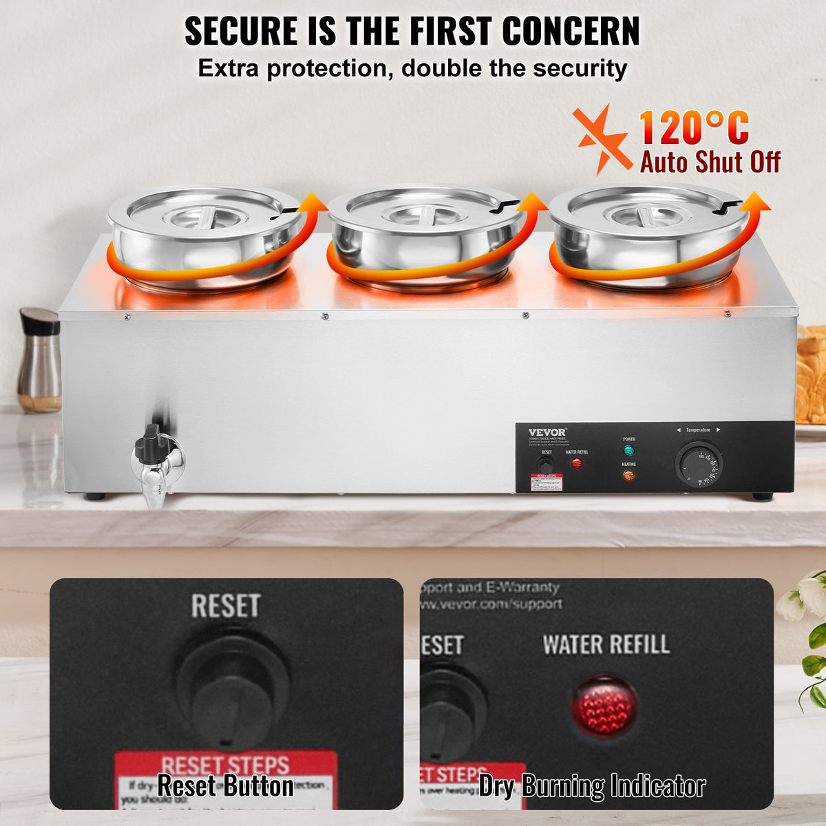 Electric Soup Warmer, Three 7.4QT Stainless Steel Round Pot, 1200W - Flavour Fushion Cooking Shop