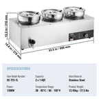 Electric Soup Warmer, Three 7.4QT Stainless Steel Round Pot, 1200W