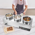 Electric Soup Warmer, Three 7.4QT Stainless Steel Round Pot, 1200W