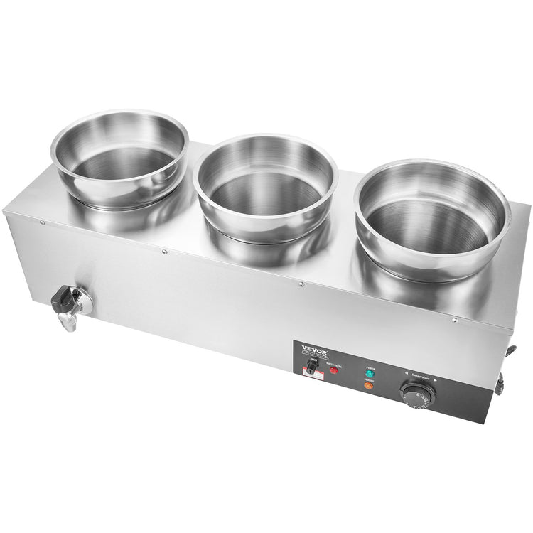 Electric Soup Warmer, Three 7.4QT Stainless Steel Round Pot, 1200W - Flavour Fushion Cooking Shop
