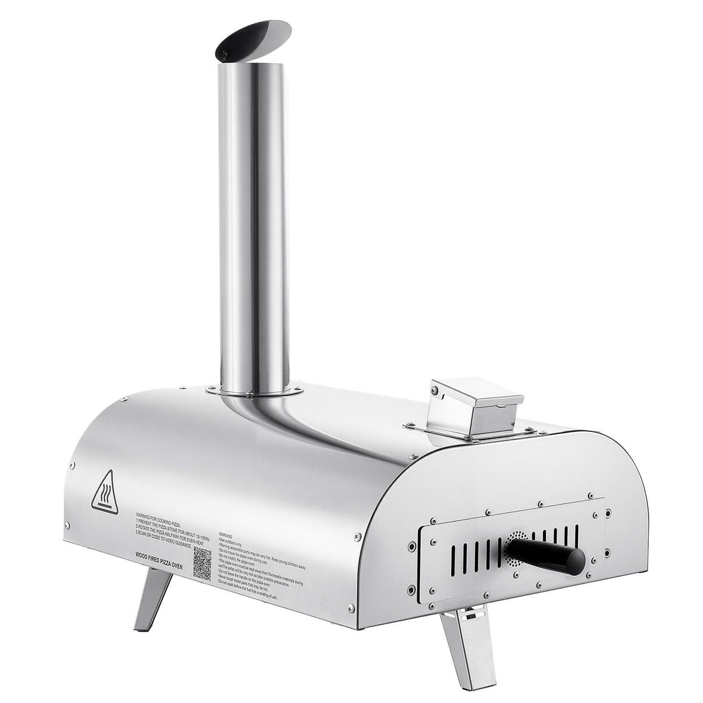 Pizza Oven Outdoor, 12" Pellet Pizza Oven, Portable Pizza-Stove with Built-in Thermometer, Wood Fired Stainless Steel Pizza-Maker, for Backyard, Camping, Pizza-Stone, Shovel, Carry Bag, Silver