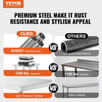 Stainless Steel 3-Tier Prep Work Table for Kitchen & Storage