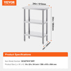 NSF Certified Stainless Steel Kitchen Work Table with Adjustable Shelves