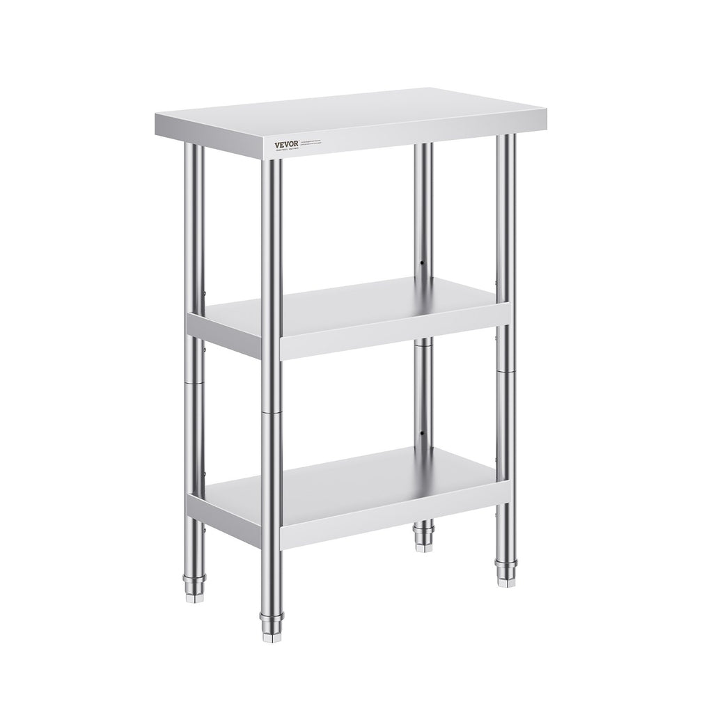 Stainless Steel Food Prep Table, 14 x 24 x 34 Inch Commercial Kitchen Worktable, with 2 Adjustable Undershelf, Heavy Duty Prep Table Metal Work Table for BBQ, Kitchen, Home, and Garage