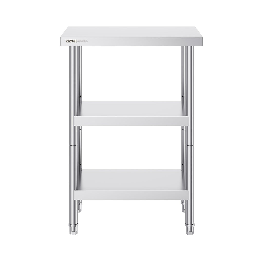 Stainless Steel Food Prep Table, 14 x 24 x 34 Inch Commercial Kitchen Worktable, with 2 Adjustable Undershelf, Heavy Duty Prep Table Metal Work Table for BBQ, Kitchen, Home, and Garage