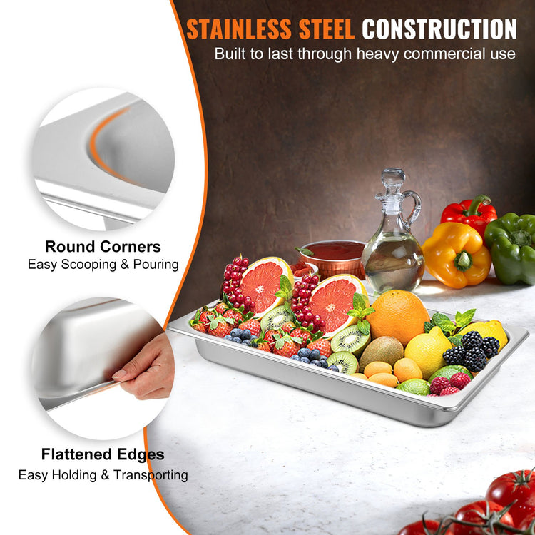 Hotel Pans Full Size 2.5 Inch Deep, Steam Table Pan 6 Pack , 22 Gauge/0.8mm Thick - Flavour Fushion Cooking Shop