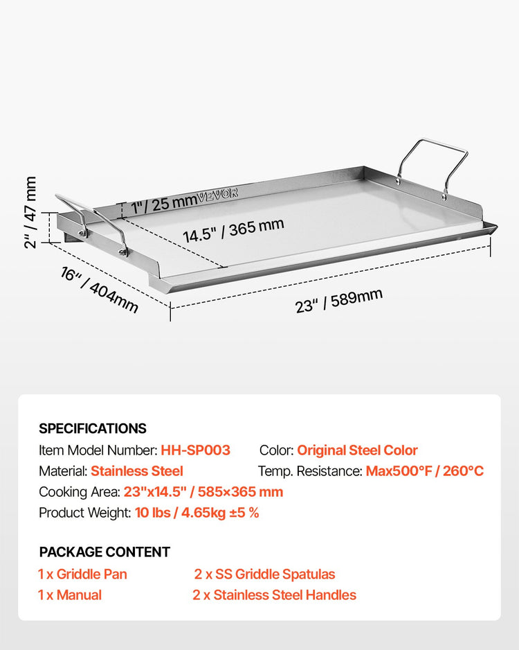Stainless Steel Griddle, 23x16 inch Universal Flat Top Rectangular Plate - Flavour Fushion Cooking Shop