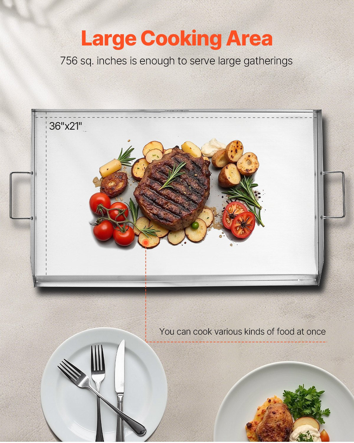 36x22 in Flat Top Griddle Stainless Steel Universal BBQ Grill Pan Cookware - Flavour Fushion Cooking Shop