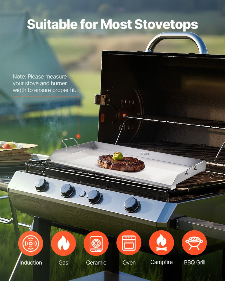 36x22 in Flat Top Griddle Stainless Steel Universal BBQ Grill Pan Cookware - Flavour Fushion Cooking Shop