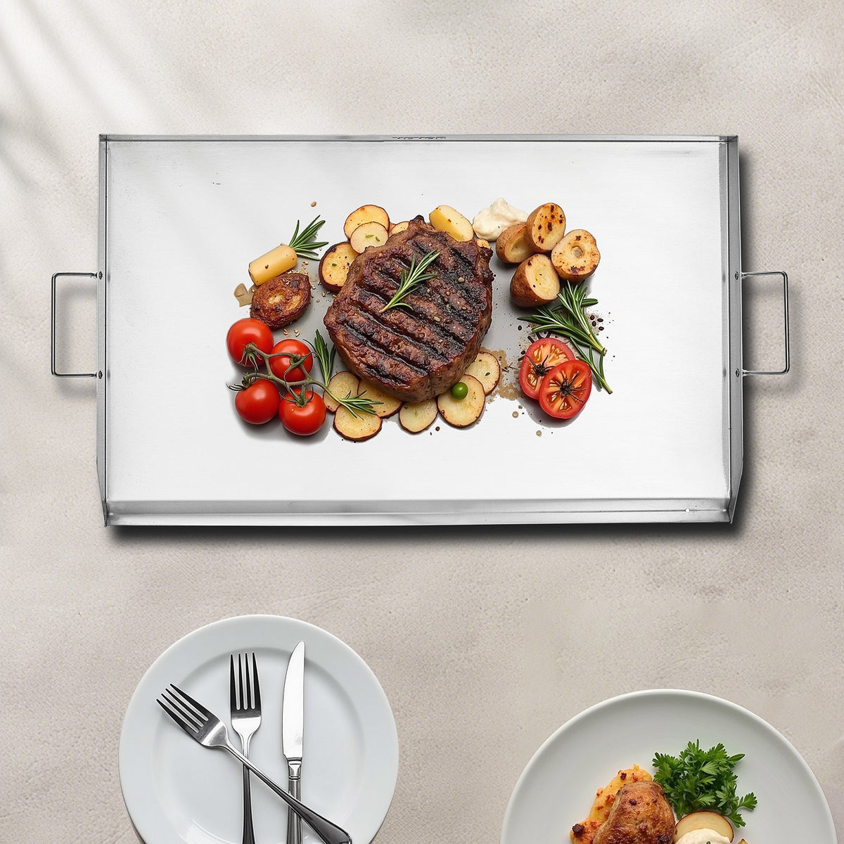 36x22 in Flat Top Griddle Stainless Steel Universal BBQ Grill Pan Cookware - Flavour Fushion Cooking Shop