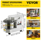 Commercial Dough Food Mixer, 8L Large Capacity Stainless Steel Mixer