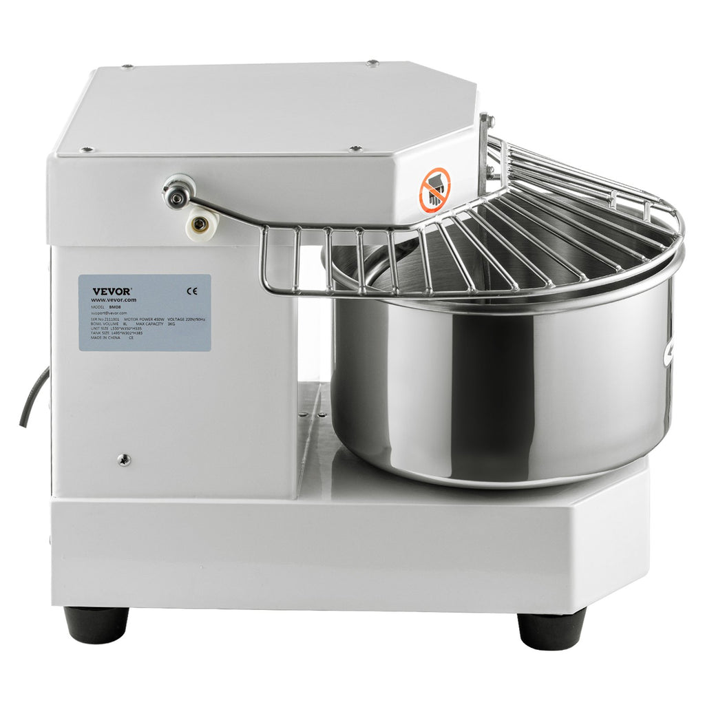 Commercial Dough Food Mixer, 8L Large Capacity Stainless Steel Mixer with Bowel, Hook, Shield, Reset Button, 450W Tilt-Head Kitchen Dough Mixers for Cake, Cream, Egg Fluid, Fillings
