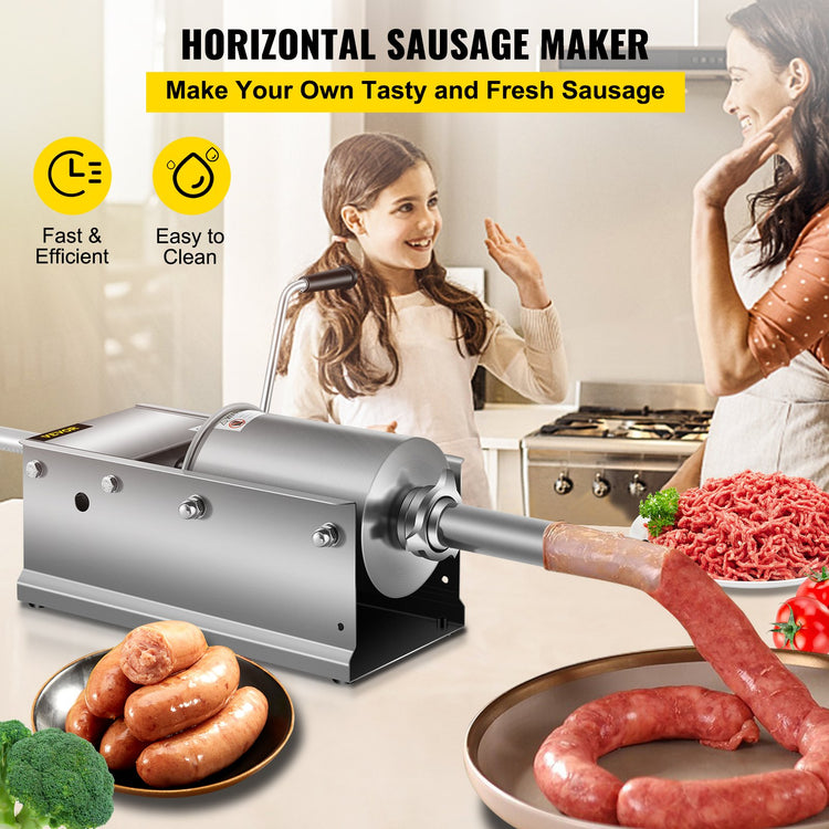 Manual Sausage Stuffer, 3 L / 7 LBS Horizontal Sausage Machine, - Flavour Fushion Cooking Shop