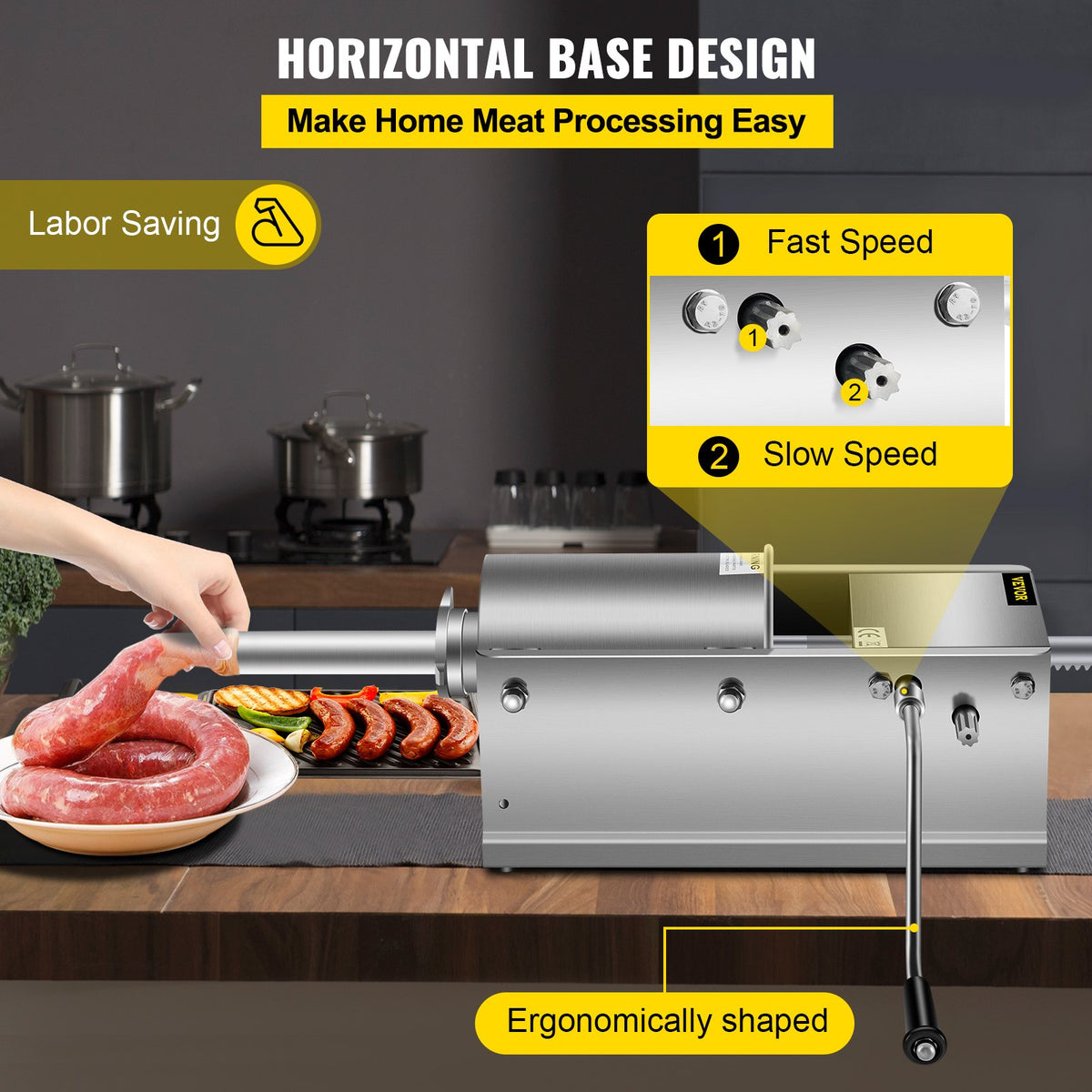 Manual Sausage Stuffer, 3 L / 7 LBS Horizontal Sausage Machine, - Flavour Fushion Cooking Shop