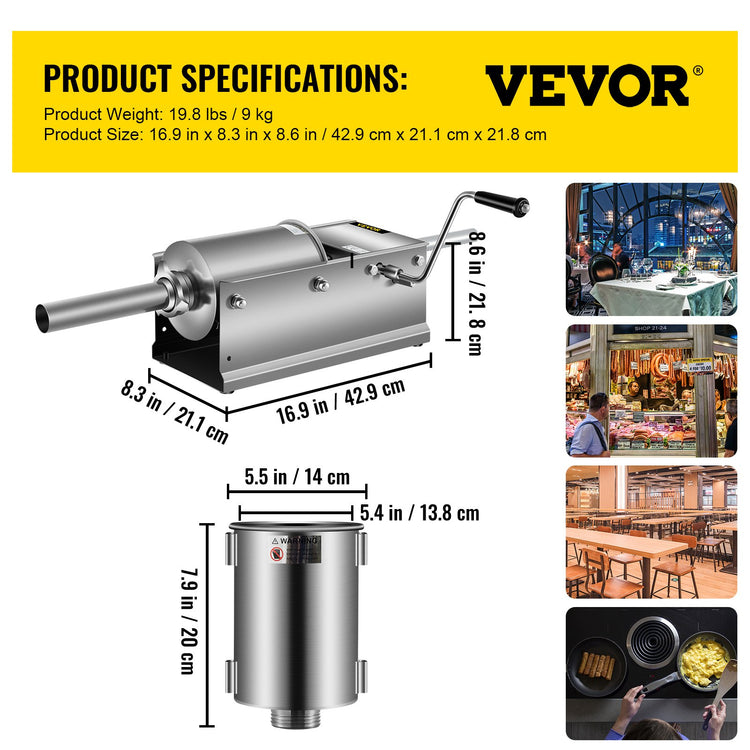 Manual Sausage Stuffer, 3 L / 7 LBS Horizontal Sausage Machine, - Flavour Fushion Cooking Shop