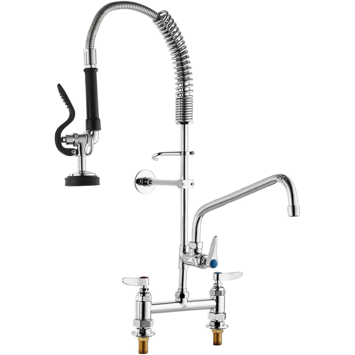 Commercial Faucet with Pre-Rinse Sprayer, 26" Height, 8" Center, 12" Swing Spout - Flavour Fushion Cooking Shop