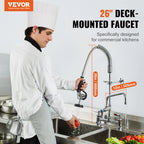 Commercial Faucet with Pre-Rinse Sprayer, 26" Height, 8" Center, 12" Swing Spout