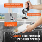 Commercial Faucet with Pre-Rinse Sprayer, 26" Height, 8" Center, 12" Swing Spout