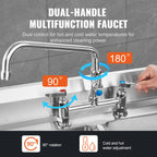 Commercial Faucet with Pre-Rinse Sprayer, 26" Height, 8" Center, 12" Swing Spout