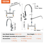 Commercial Faucet with Pre-Rinse Sprayer, 26" Height, 8" Center, 12" Swing Spout