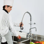 Commercial Faucet with Pre-Rinse Sprayer, 26" Height, 8" Center, 12" Swing Spout