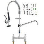 Commercial Faucet with Pre-Rinse Sprayer, 26" Height, 8" Center, 12" Swing Spout