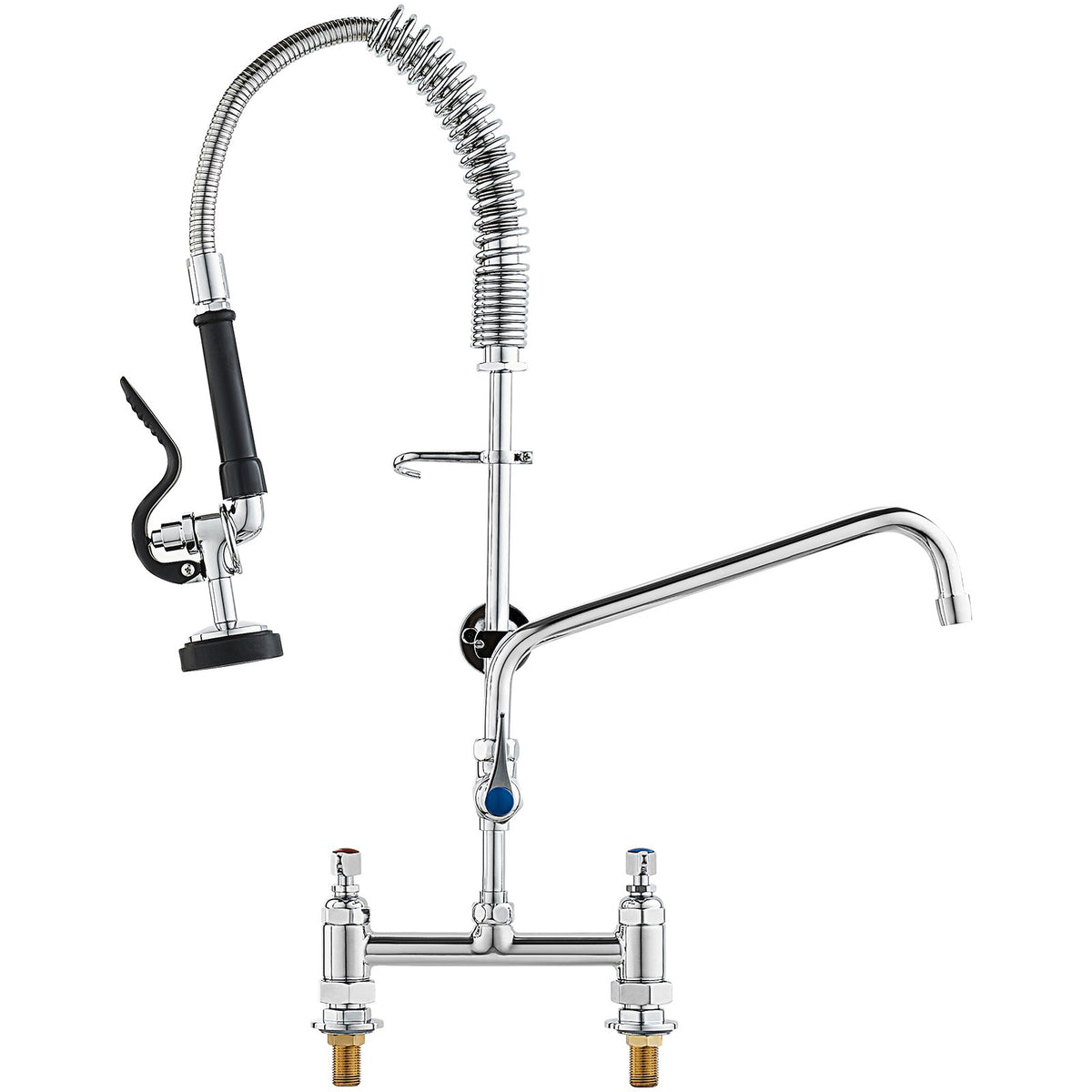 Commercial Faucet with Pre-Rinse Sprayer, 26" Height, 8" Center, 12" Swing Spout - Flavour Fushion Cooking Shop