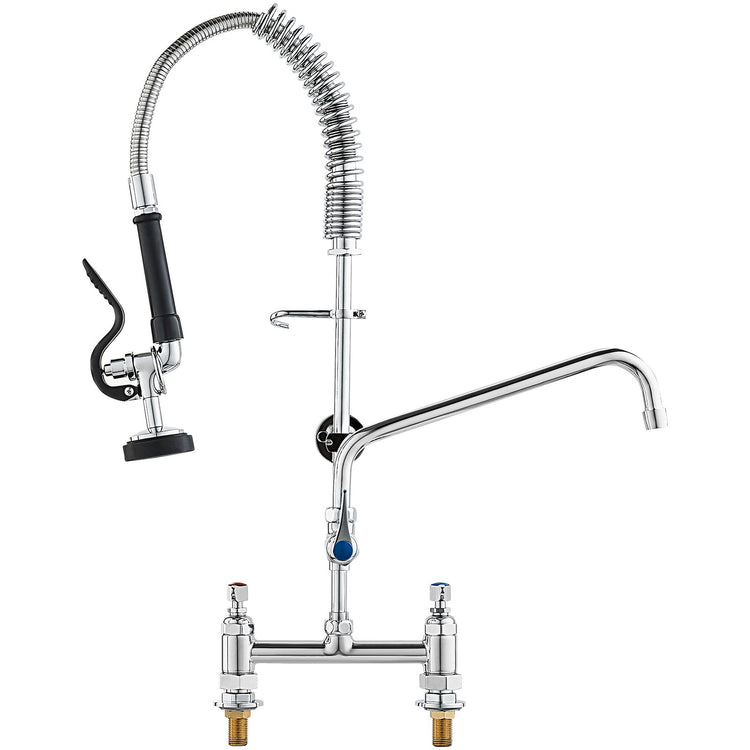 Commercial Faucet with Pre-Rinse Sprayer, 26" Height, 8" Center, 12" Swing Spout - Flavour Fushion Cooking Shop