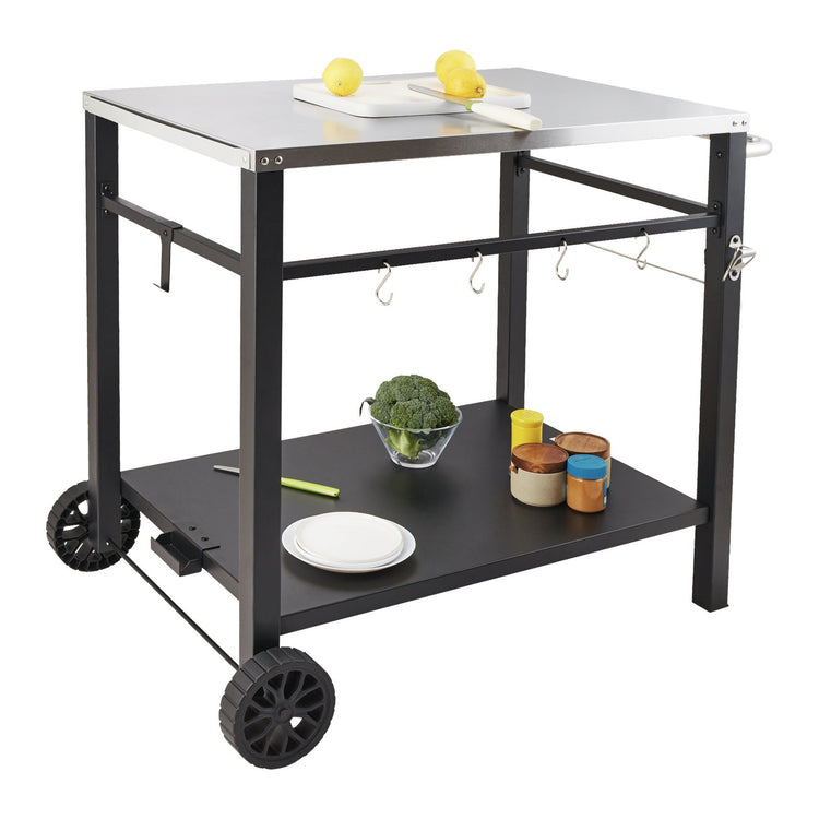 Outdoor Grill Dining Cart with Double-Shelf, 85*55cm BBQ Movable Food - Flavour Fushion Cooking Shop