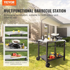 Outdoor Grill Dining Cart with Double-Shelf, 85*55cm BBQ Movable Food