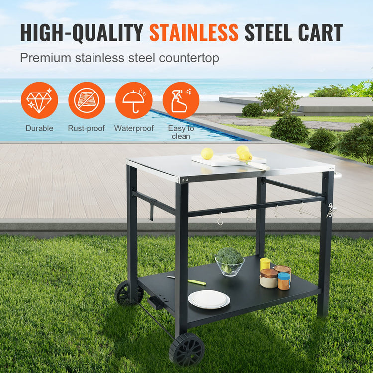Outdoor Grill Dining Cart with Double-Shelf, 85*55cm BBQ Movable Food - Flavour Fushion Cooking Shop