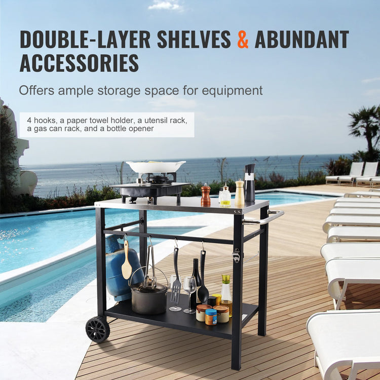 Outdoor Grill Dining Cart with Double-Shelf, 85*55cm BBQ Movable Food - Flavour Fushion Cooking Shop
