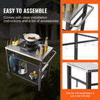 Outdoor Grill Dining Cart with Double-Shelf, 85*55cm BBQ Movable Food