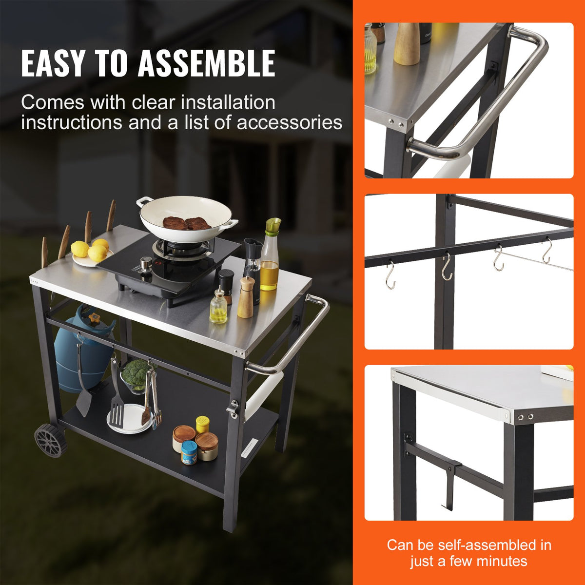 Outdoor Grill Dining Cart with Double-Shelf, 85*55cm BBQ Movable Food - Flavour Fushion Cooking Shop