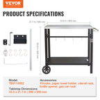 Outdoor Grill Dining Cart with Double-Shelf, 85*55cm BBQ Movable Food