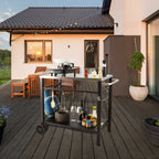 Outdoor Grill Dining Cart with Double-Shelf, 85*55cm BBQ Movable Food