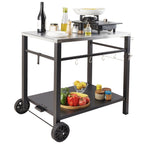 Outdoor Grill Dining Cart with Double-Shelf, 85*55cm BBQ Movable Food
