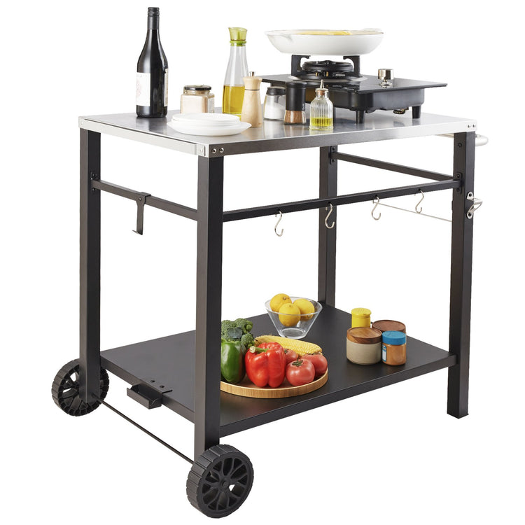 Outdoor Grill Dining Cart with Double-Shelf, 85*55cm BBQ Movable Food - Flavour Fushion Cooking Shop
