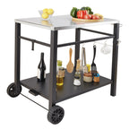Outdoor Grill Dining Cart with Double-Shelf, 85*55cm BBQ Movable Food