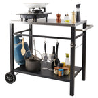 Outdoor Grill Dining Cart with Double-Shelf, 85*55cm BBQ Movable Food