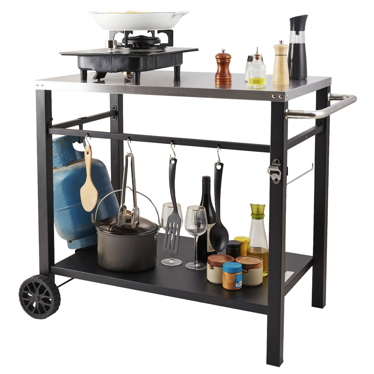 Outdoor Grill Dining Cart with Double-Shelf, 85*55cm BBQ Movable Food - Flavour Fushion Cooking Shop