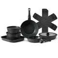 17 Piece Pots and Pans Set, Granite Nonstick Detachable Handle Cookware, Space Saving Induction Cookwares, Kitchen RV Cooking Sets with Frying, Sauce, Saute, Tempered Glass Lid, Oven Safe, Black