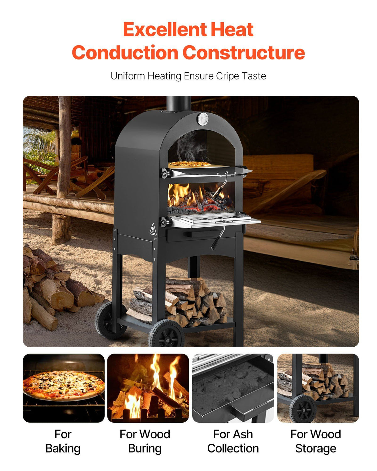 Outdoor Pizza Oven, 12" Pellet Fire Ovens, 2-Layer Pizza Oven Wood Fired - Flavour Fushion Cooking Shop