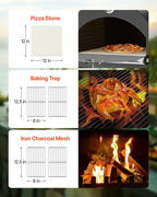 Outdoor Pizza Oven, 12" Pellet Fire Ovens, 2-Layer Pizza Oven Wood Fired