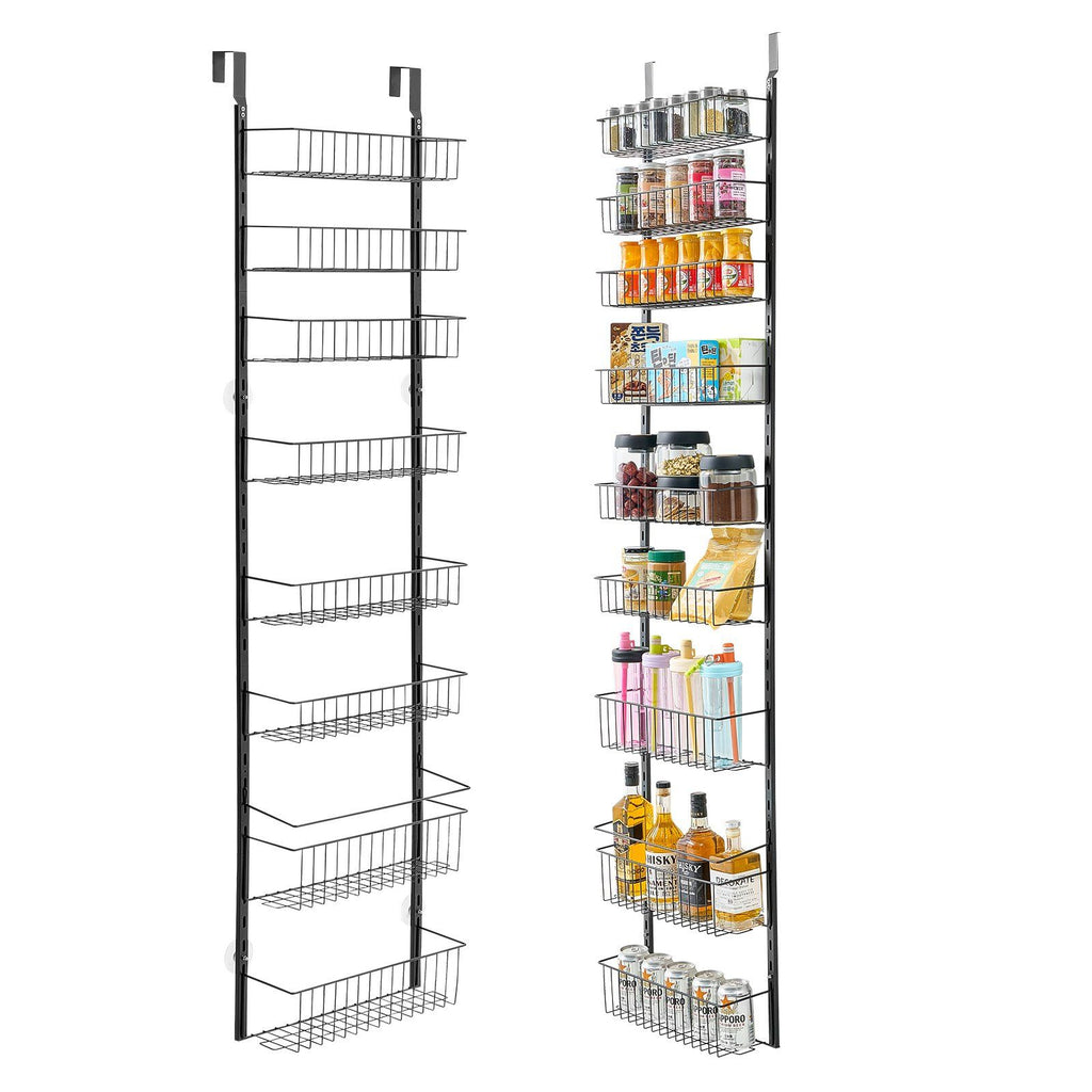 Over the Door Pantry Organizer, 9-Tier Pantry Organization and Storage, Heavy-Duty Steel Hanging Spice Rack, Adjustable Wall Seasoning Shelves, for Home Kitchen Laundry Room Bathroom, Black
