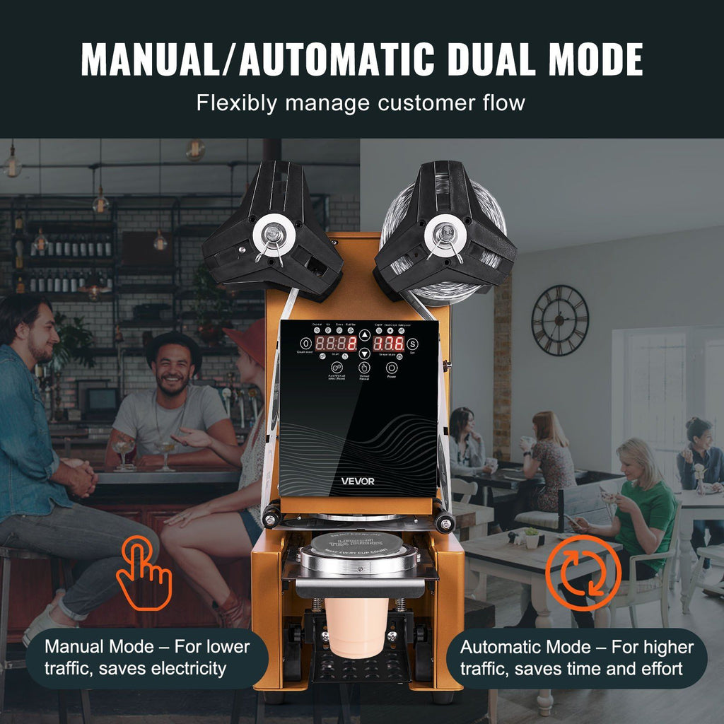 Fully Automatic Cup Sealing Machine, 500-650 Cups/H, Cup Sealer Machine for 190 mm Tall & 90/95 mm Cup, Electric Boba Tea Sealer with Digital Control LCD Panel for Bubble Milk Tea Coffee, Gold