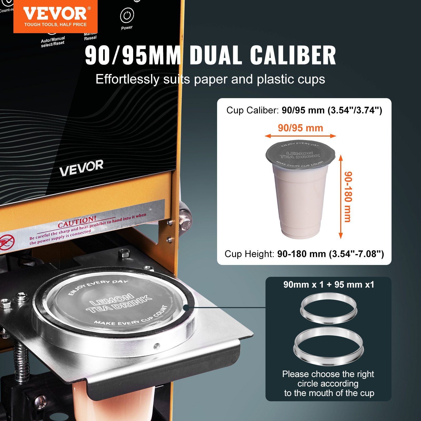 Fully Automatic Cup Sealing Machine, 500-650 Cups/H, Cup Sealer Machine for 180 mm Tall & 90/95 mm Cup, Electric Boba Tea Sealer with Digital Control LCD Panel for Bubble Milk Tea Coffee, Gold