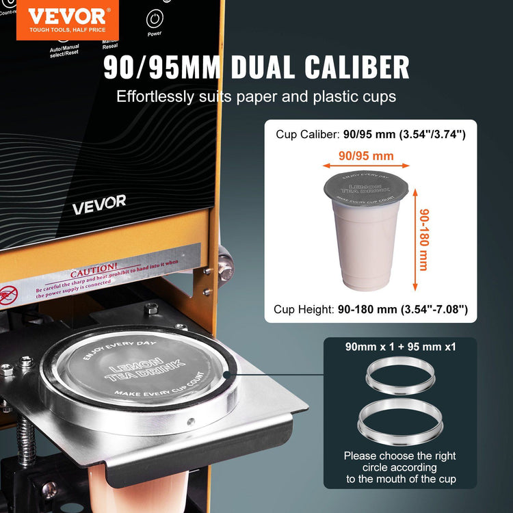 Fully Automatic Cup Sealing Machine, 500-650 Cups/H, Cup Sealer Machine for 180 mm Tall & 90/95 mm Cup, Electric Boba Tea Sealer with Digital Control LCD Panel for Bubble Milk Tea Coffee, Gold - Flavour Fushion Cooking Shop